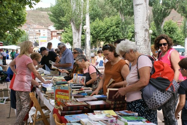 El puesto de venta de libros montando junto al mercadillo semanal estuvo muy concurrido durante toda la mañana. :: F. D.