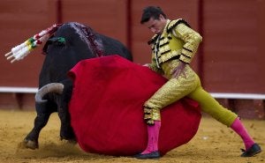 Un muletazo por bajo de Diego Urdiales en La Maestranza de Sevilla. ::
MARCELO DEL POZO/