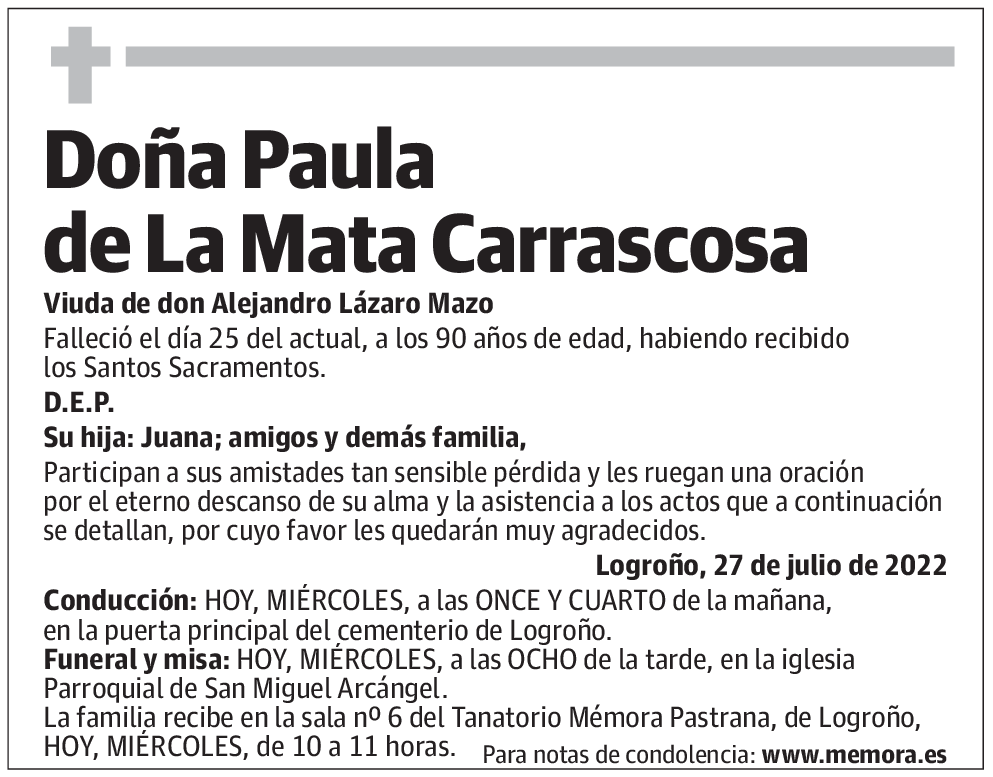 Doña Paula de La Mata Carrascosa