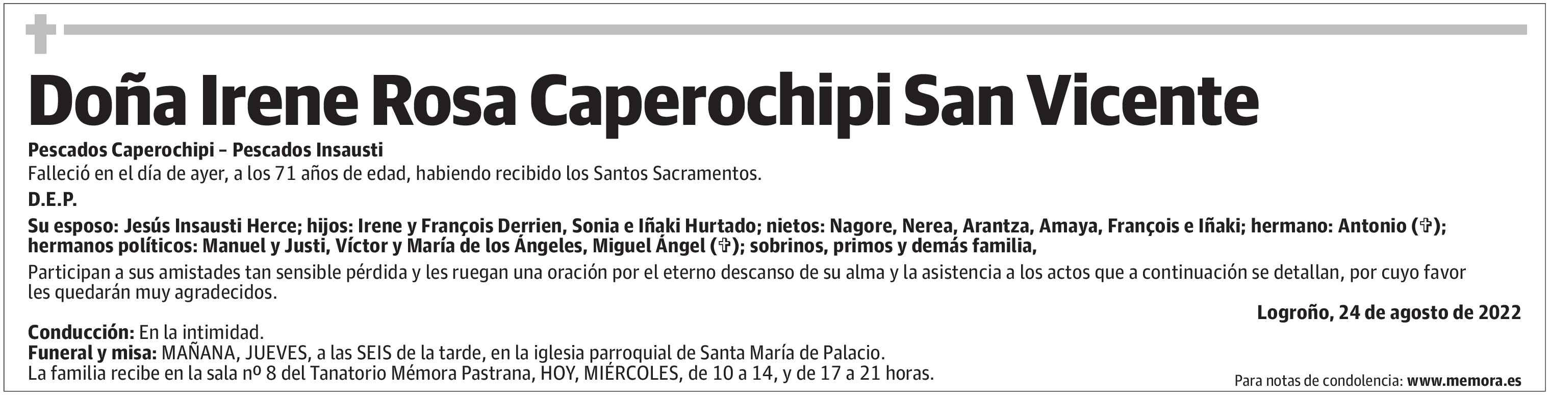 Doña Irene Rosa Caperochipi San Vicente