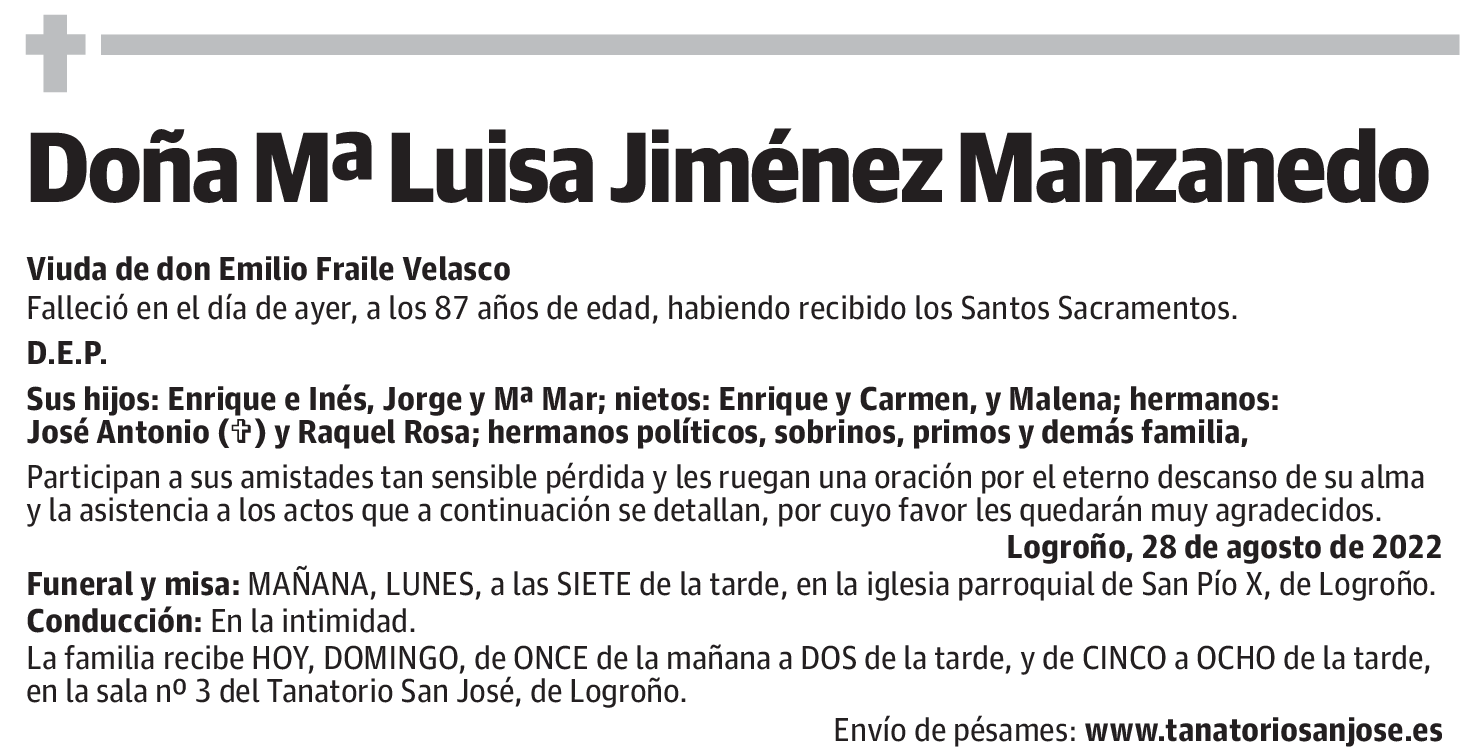 Doña Mª Luisa Jiménez Manzanedo