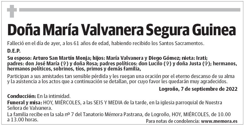 Doña María Valvanera Segura Guinea