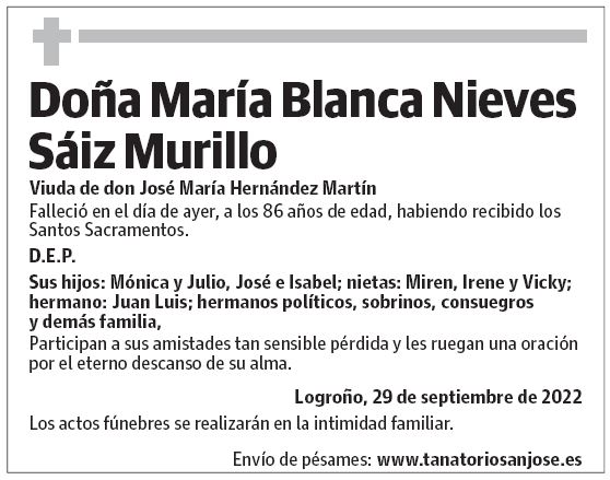 Doña María Blanca Nieves Sáiz Murillo