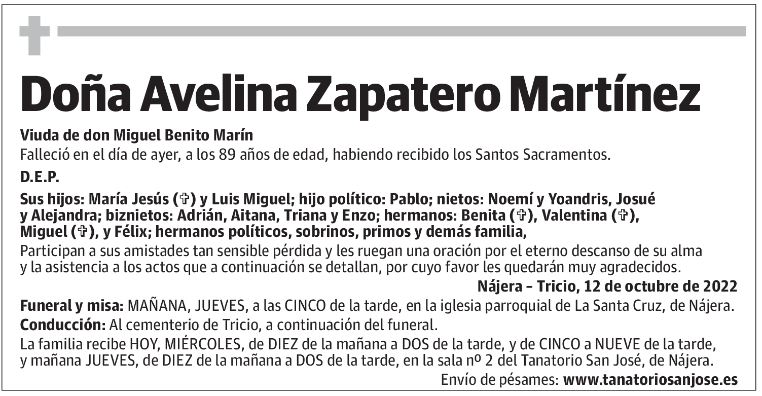 Doña Avelina Zapatero Martínez