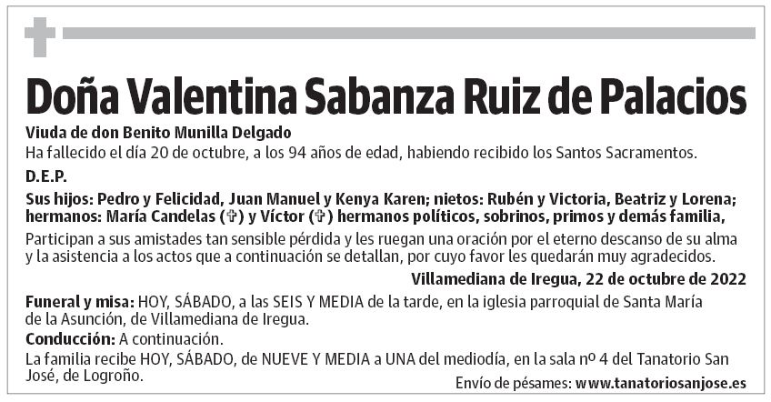 Doña Valentina Sabanza Ruiz de Palacios