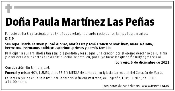 Doña Paula Martínez Las Peñas