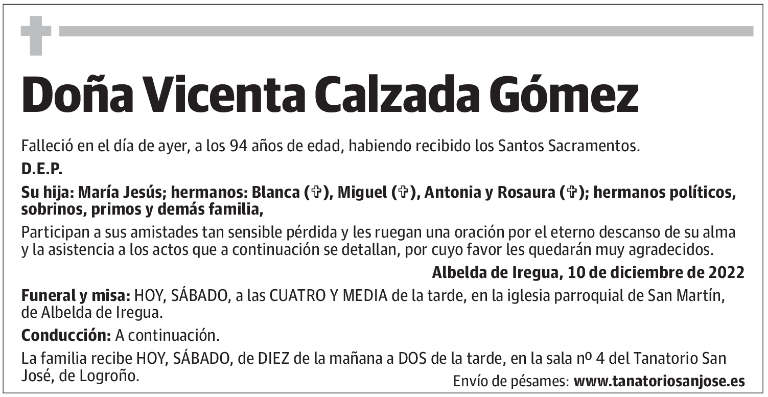 Doña Vicenta Calzada Gómez