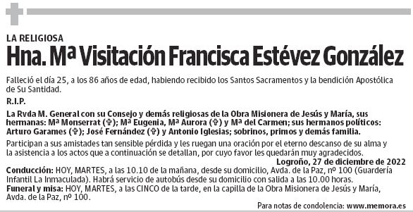 Hna. Mª Visitación Francisca Estévez González