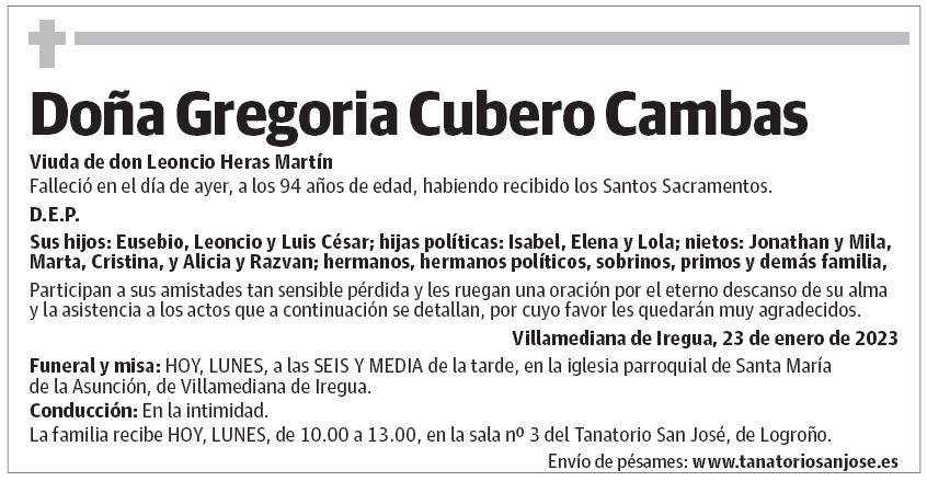 Doña Gregoria Cubero Cambas