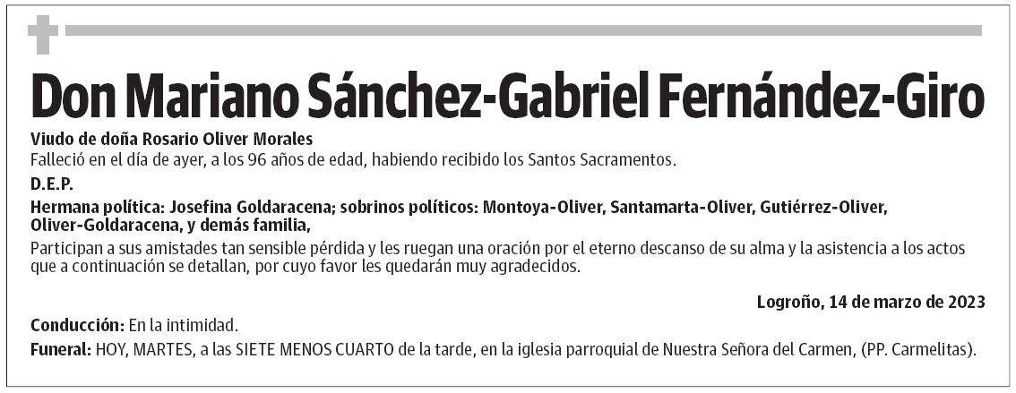 Don Mariano Sánchez-Gabriel Fernández-Giro