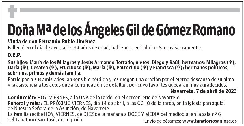 Doña Mª de los Ángeles Gil de Gómez Romano