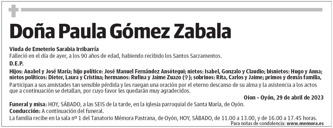 Doña Paula Gómez Zabala