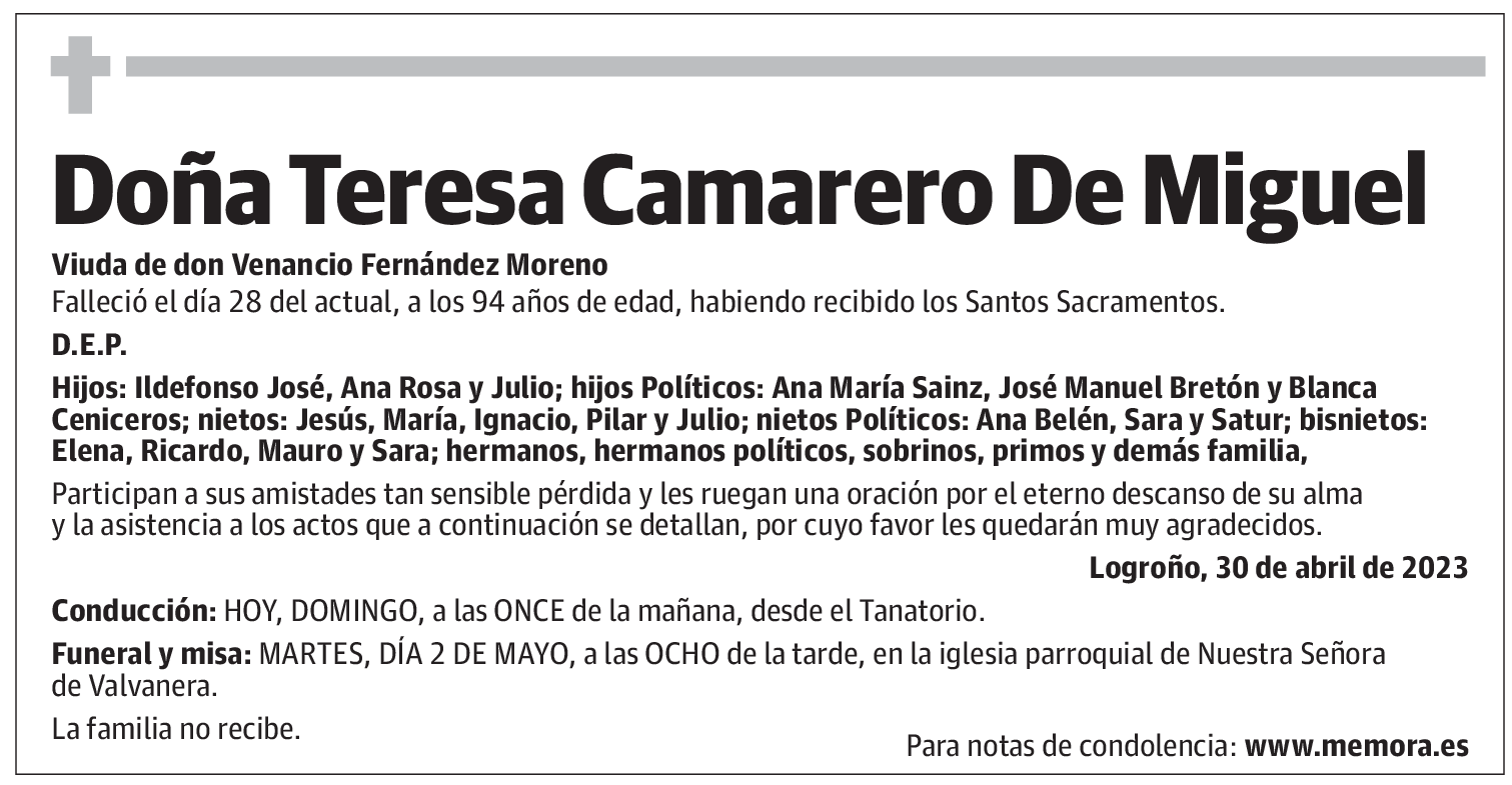 Doña Teresa Camarero De Miguel