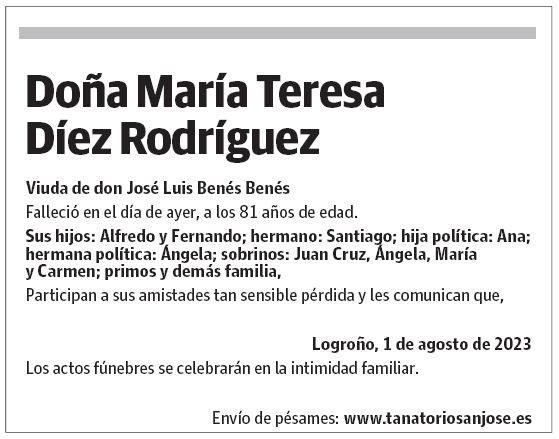 Doña María Teresa Díez Rodríguez