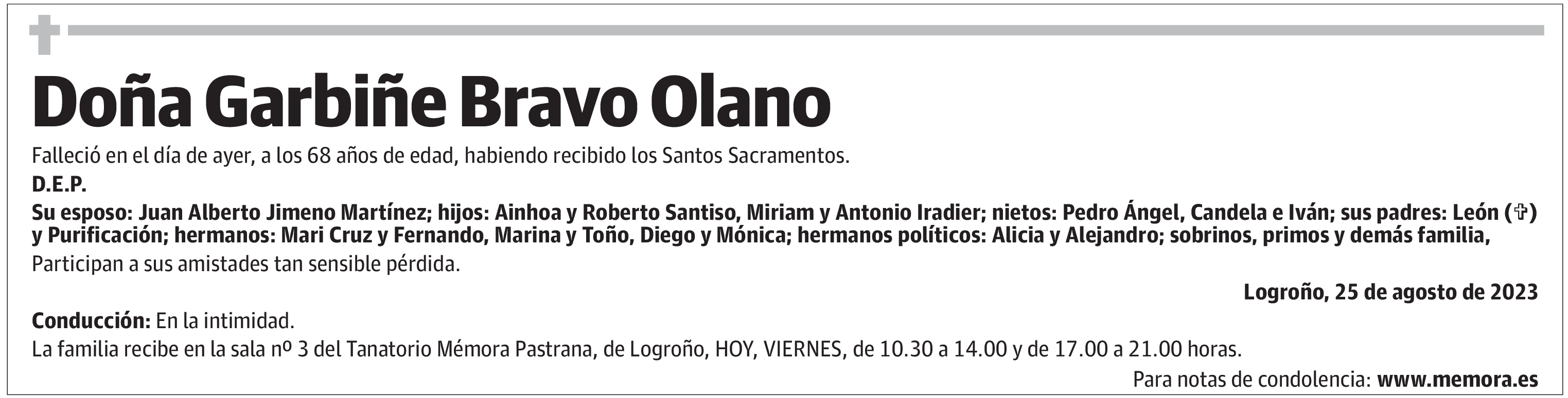 Doña Garbiñe Bravo Olano