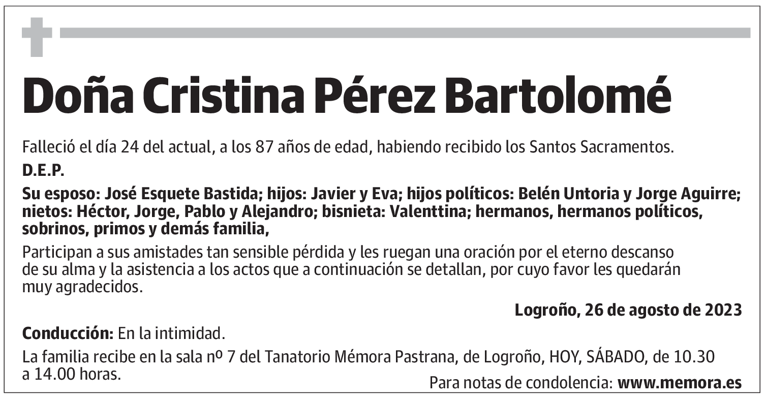 Doña Cristina Pérez Bartolomé