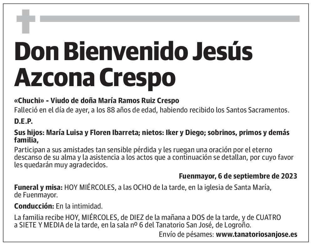 Don Bienvenido Jesús Azcona Crespo