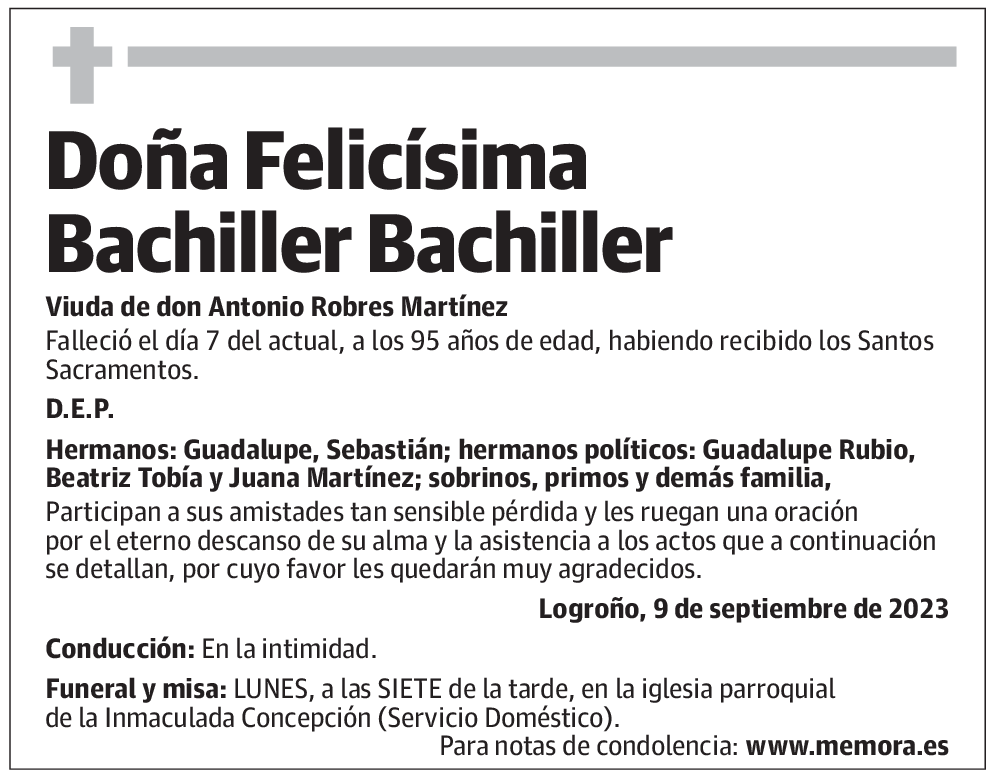 Doña Felicísima Bachiller Bachiller