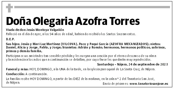 Doña Olegaria Azofra Torres