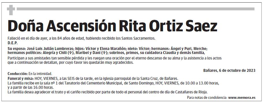 Doña Ascensión Rita Ortiz Saez