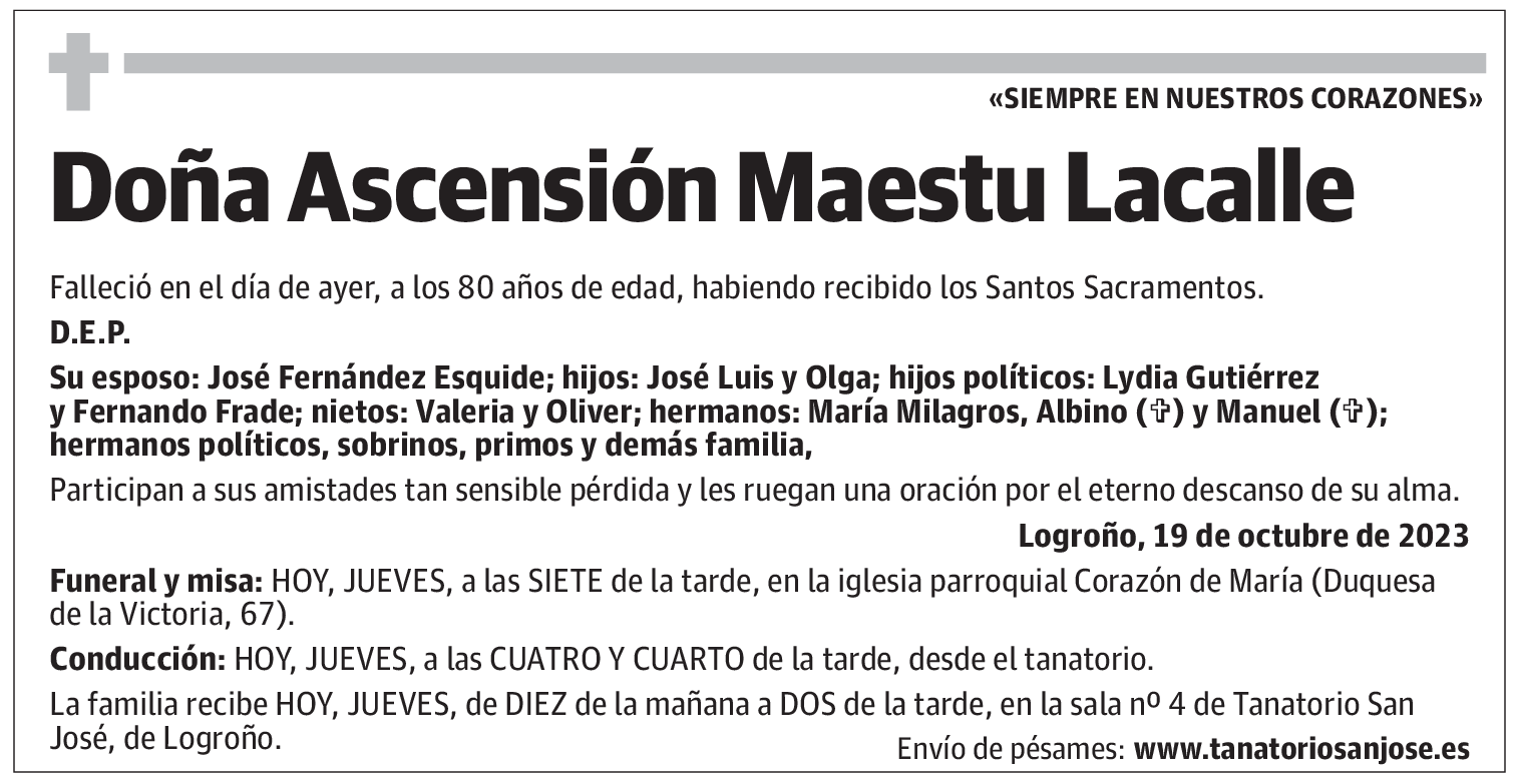 Doña Ascensión Maestu Lacalle