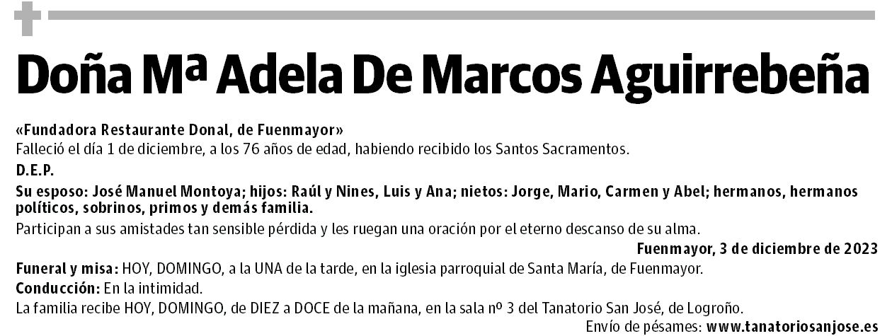 Doña Mª Adela De Marcos Aguirrebeña