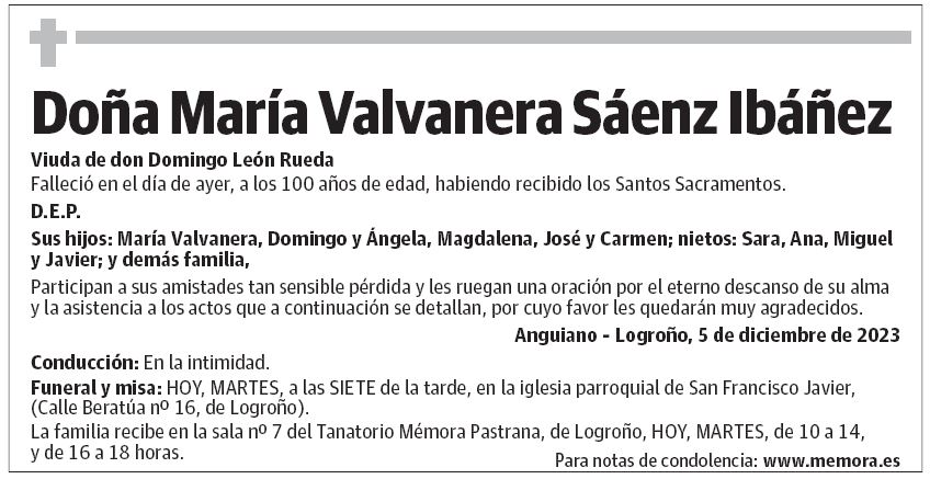 Doña María Valvanera Sáenz Ibáñez