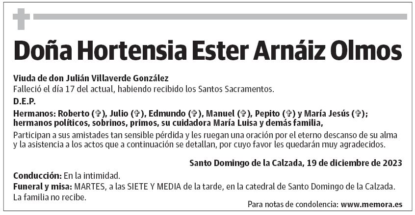 Doña Hortensia Ester Arnáiz Olmos