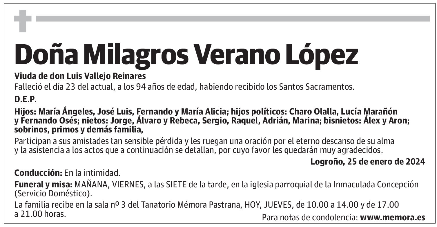 Doña Milagros Verano López