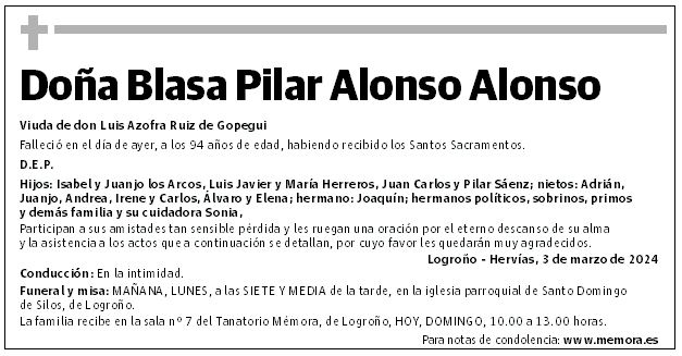 Doña Blasa Pilar Alonso Alonso