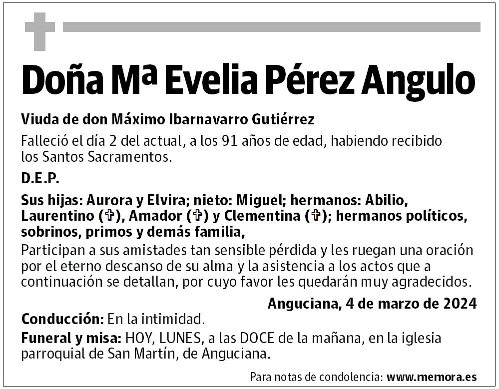 Doña Mª Evelia Pérez Angulo