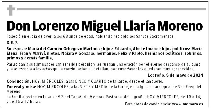 Don Lorenzo Miguel Llaría Moreno