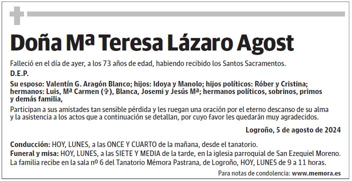 Doña Mª Teresa Lázaro Agost