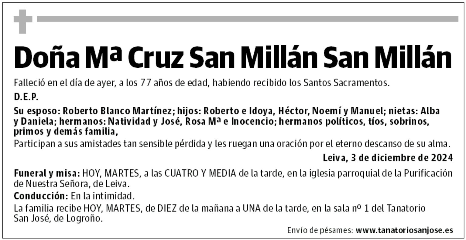 Doña Mª Cruz San Millán San Millán
