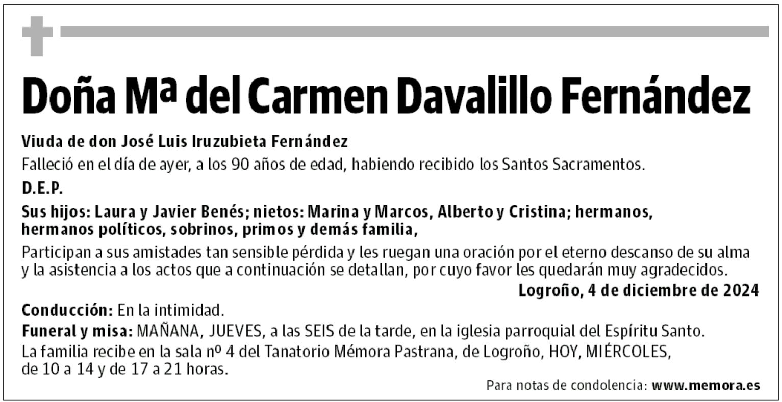 Doña Mª del Carmen Davalillo Fernández