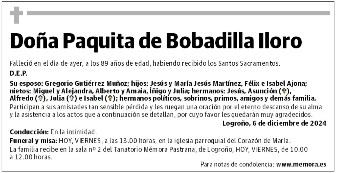 Doña Paquita de Bobadilla Iloro