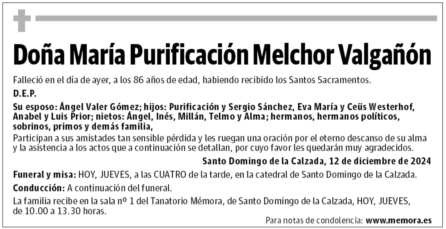 Doña María Purificación Melchor Valgañón