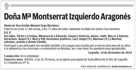 Doña Mª Montserrat Izquierdo Aragonés