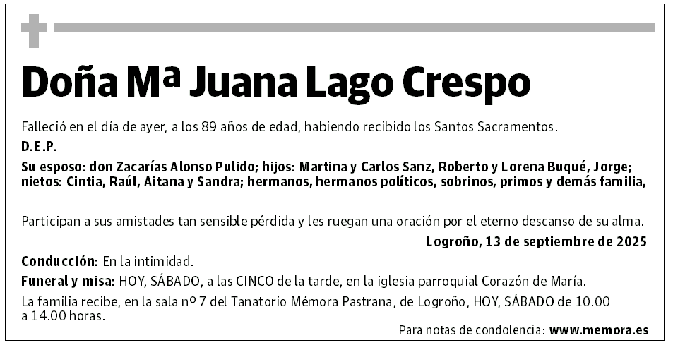 Doña Mª Juana Lago Crespo