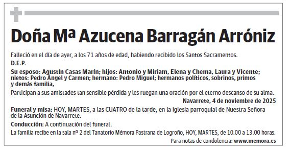 Doña Mª Azucena Barragán Arróniz