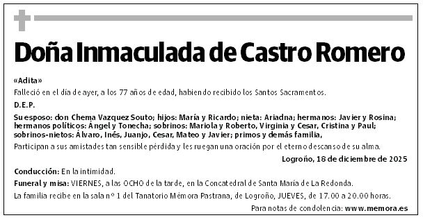 Doña Inmaculada de Castro Romero